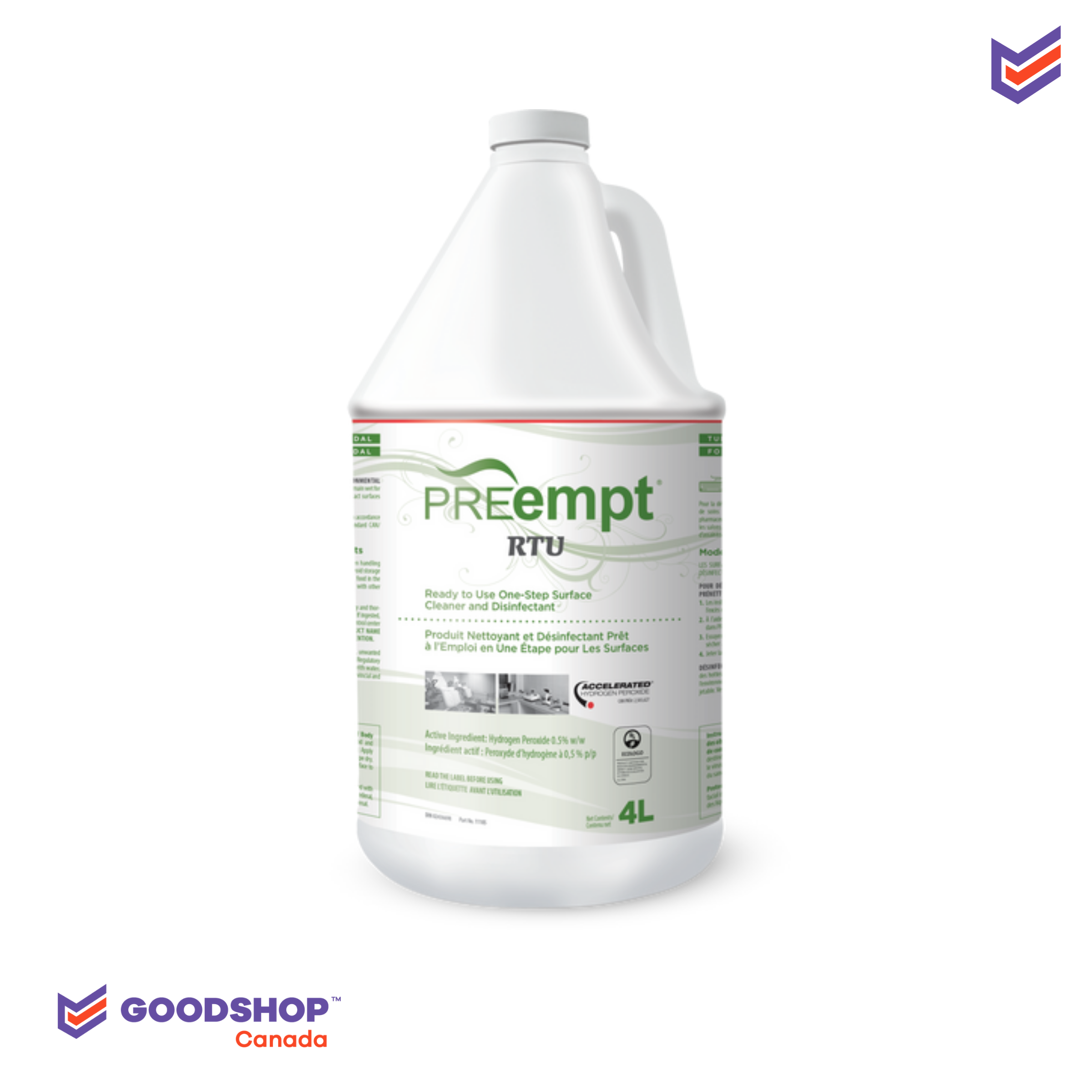 Produit nettoyant et désinfectant liquide pour surfaces - PREempt RTU - 4L